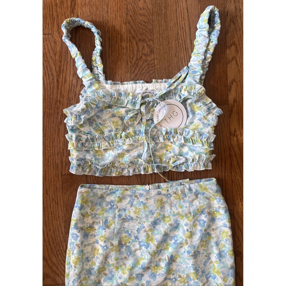 NWT Toby Heart Ginger Floral Ruffle Dawn Crop Top and Skirt Set XS Blue Green - Picture 2 of 11